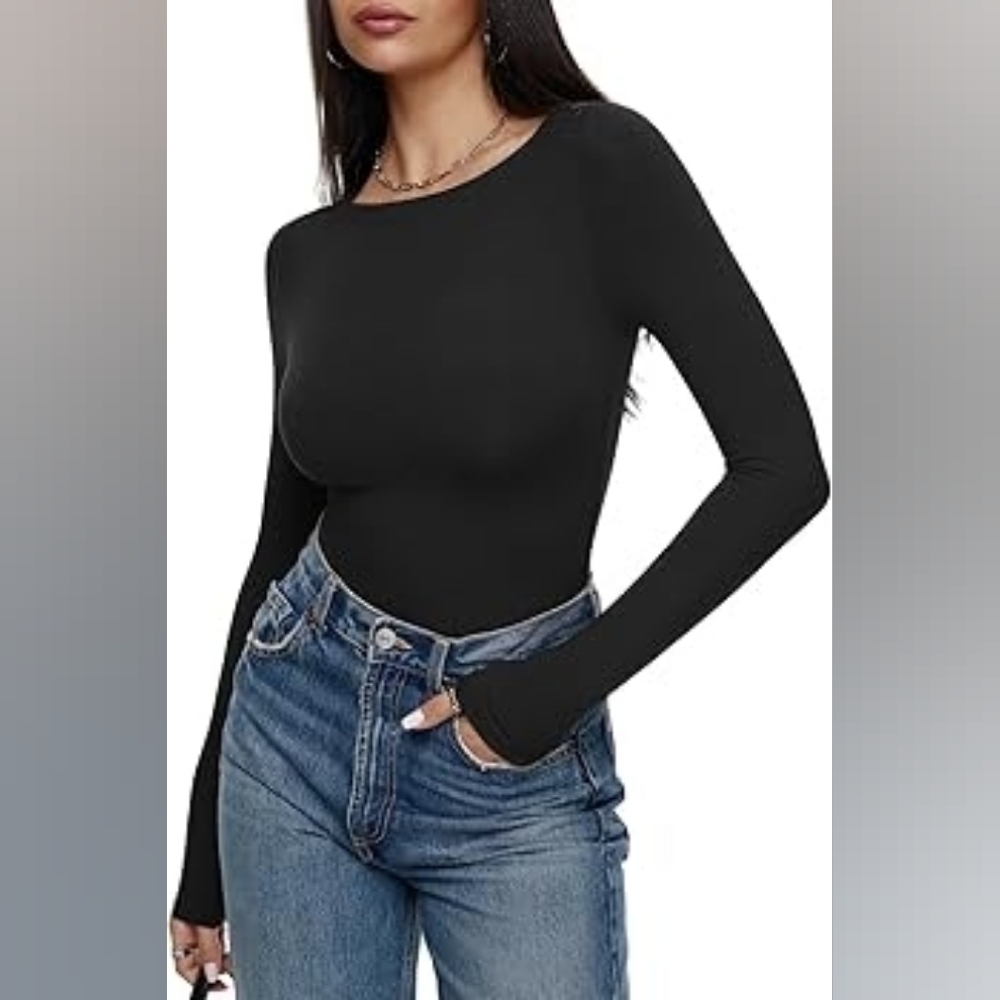 REORIA Women's Boat Neck Long Sleeve Body Basic Going Out Body Suits - Medium - Picture 3 of 5